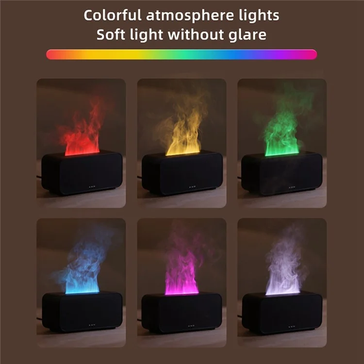 A6 Simulation Fireplace Flame Aromatherapy Diffuser Desktop Humidifier with Timer and Ambient Light - Black