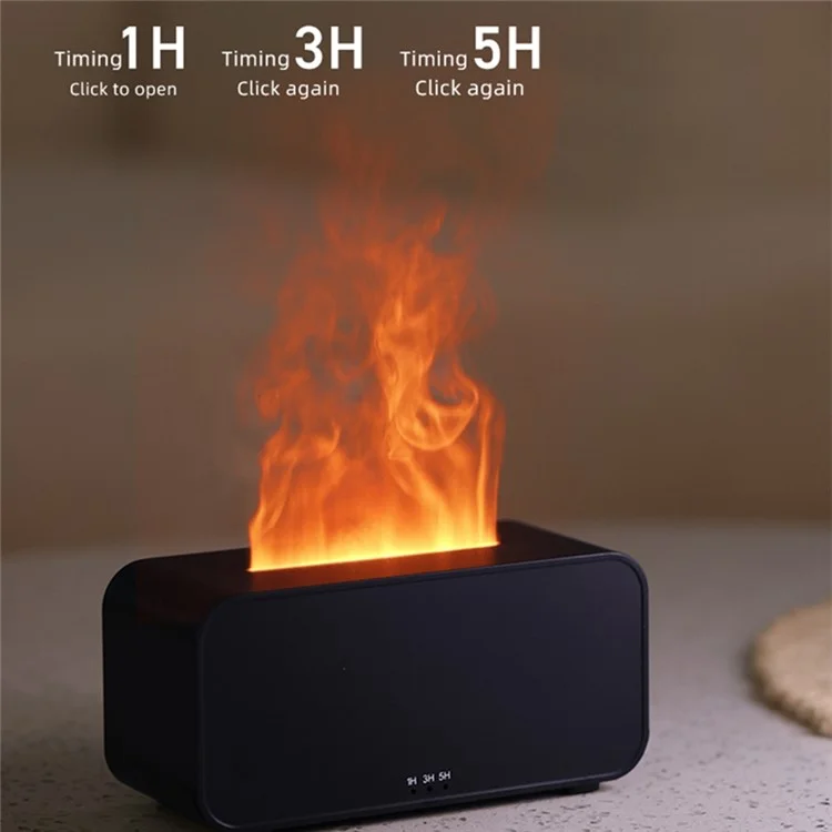 A6 Simulation Fireplace Flame Aromatherapy Diffuser Desktop Humidifier with Timer and Ambient Light - Black