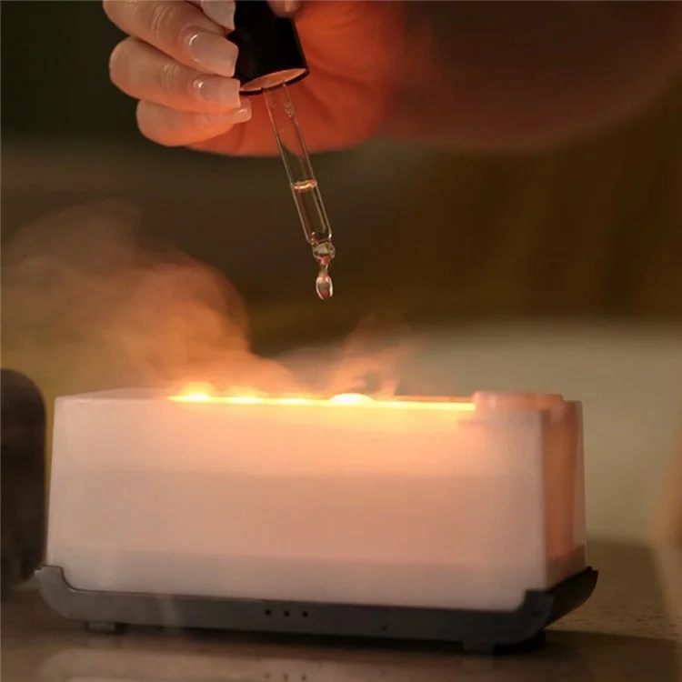 A6 Simulation Fireplace Flame Aromatherapy Diffuser Desktop Humidifier with Timer and Ambient Light - Black