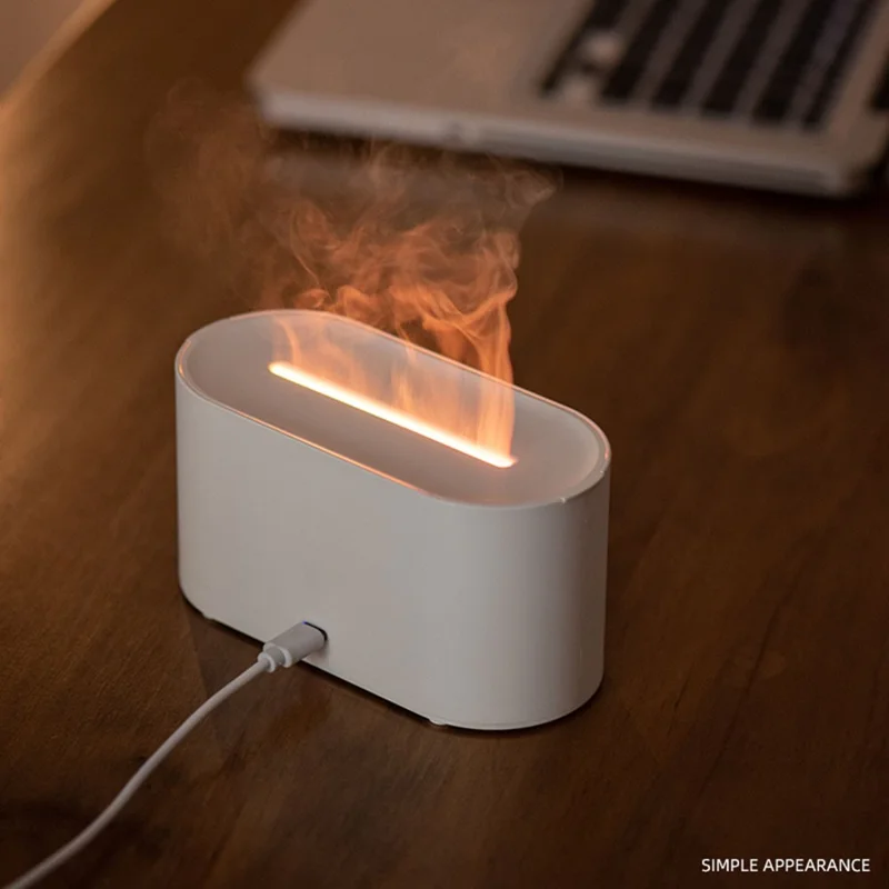 HY02 Flame Aroma Diffuser Mini Humidifier with Colorful Breathing Light - Black