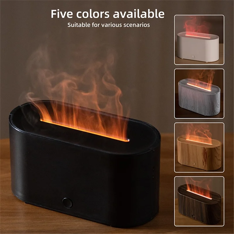 HY02 Flame Aroma Diffuser Mini Humidifier with Colorful Breathing Light - Black