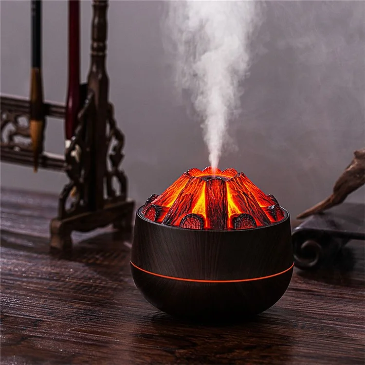 300ML Charcoal-Style Portable Desktop Humidifier for Home and Office - Dark Wood Texture