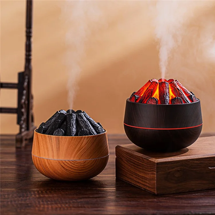 300ML Charcoal-Style Portable Desktop Humidifier for Home and Office - Dark Wood Texture