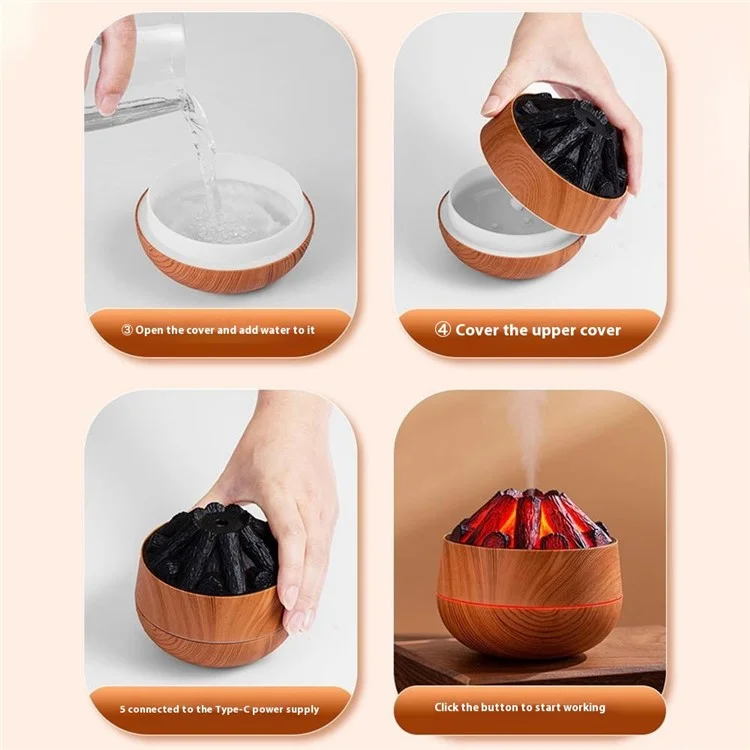 300ML Charcoal-Style Portable Desktop Humidifier for Home and Office - Dark Wood Texture