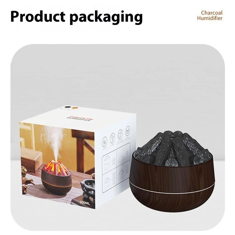 300ML Charcoal-Style Portable Desktop Humidifier for Home and Office - Dark Wood Texture
