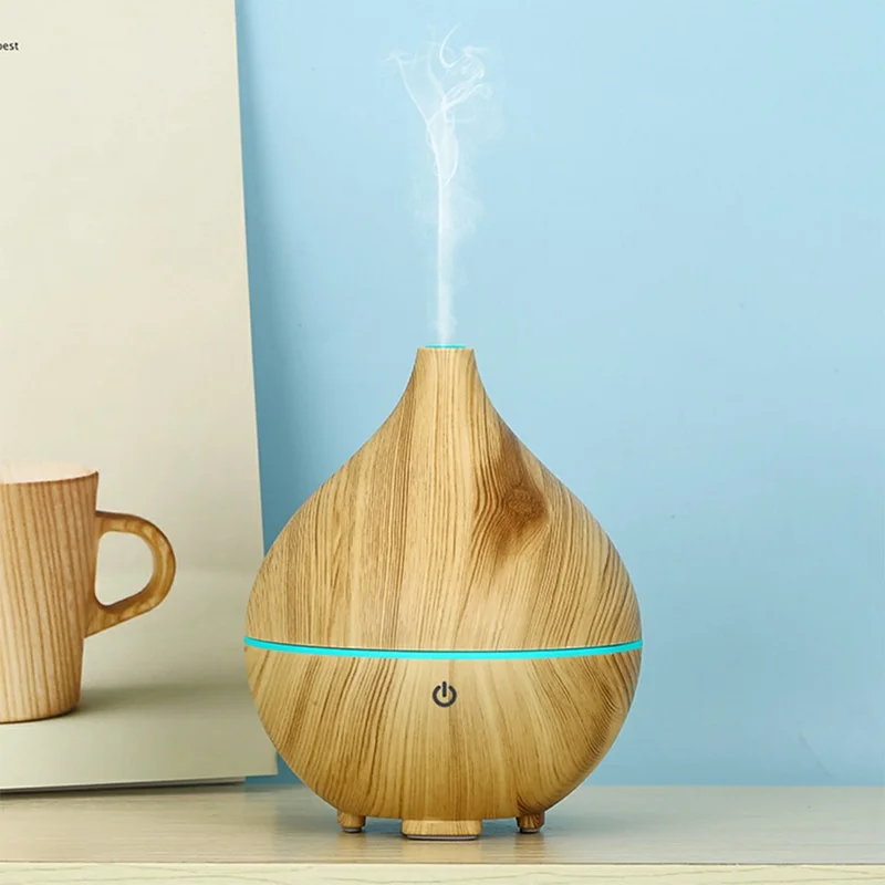 Desktop Humidifier Automatic Power Off 160ML Wood Grain Diffuser with Ambient Night Light - Style A-Brown / UK Plug