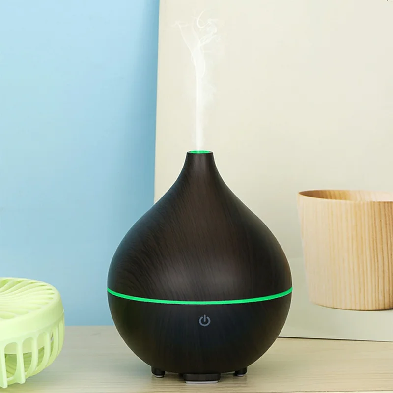 Desktop Humidifier Automatic Power Off 160ML Wood Grain Diffuser with Ambient Night Light - Style A-Brown / UK Plug