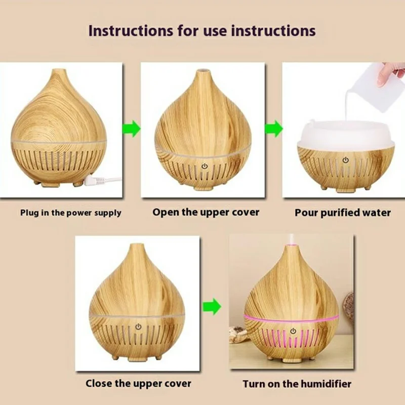 Desktop Humidifier Automatic Power Off 160ML Wood Grain Diffuser with Ambient Night Light - Style B-Brown / UK Plug