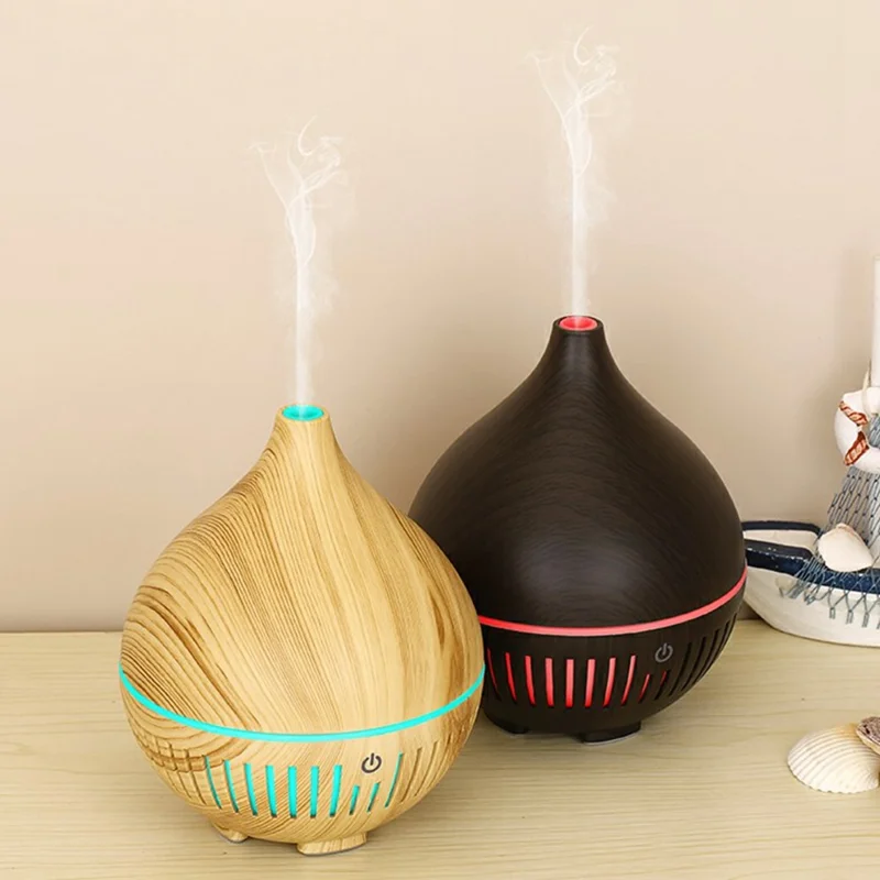 Desktop Humidifier Automatic Power Off 160ML Wood Grain Diffuser with Ambient Night Light - Style B-Brown / UK Plug