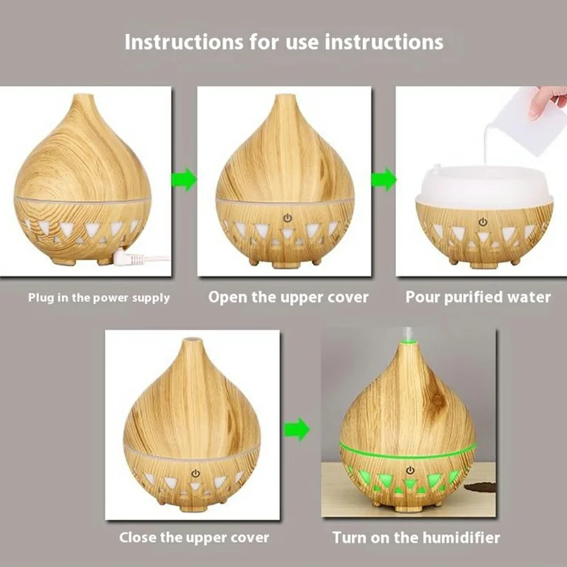 Desktop Humidifier Automatic Power Off 160ML Wood Grain Diffuser with Ambient Night Light - Style C-Black / EU Plug