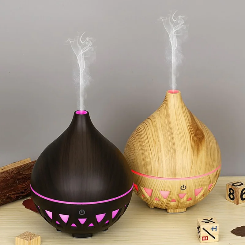 Desktop Humidifier Automatic Power Off 160ML Wood Grain Diffuser with Ambient Night Light - Style C-Black / EU Plug