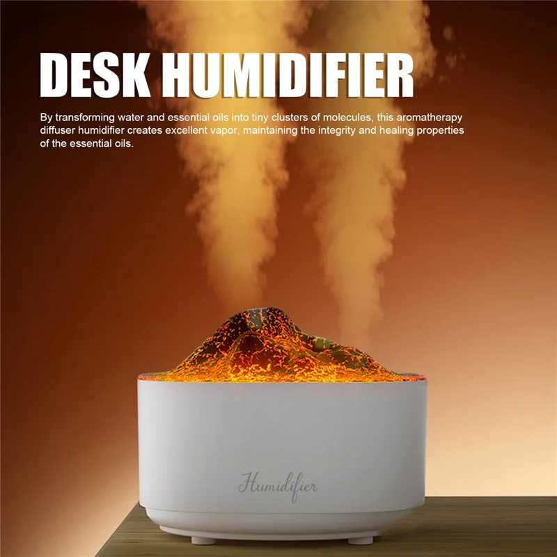 Simulated Volcano Nano Mist Humidifier 1500ml Water Tank Aroma Diffuser with Atmosphere Light - White