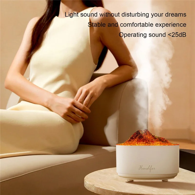 Simulated Volcano Nano Mist Humidifier 1500ml Water Tank Aroma Diffuser with Atmosphere Light - White