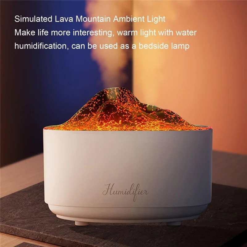 Simulated Volcano Nano Mist Humidifier 1500ml Water Tank Aroma Diffuser with Atmosphere Light - White