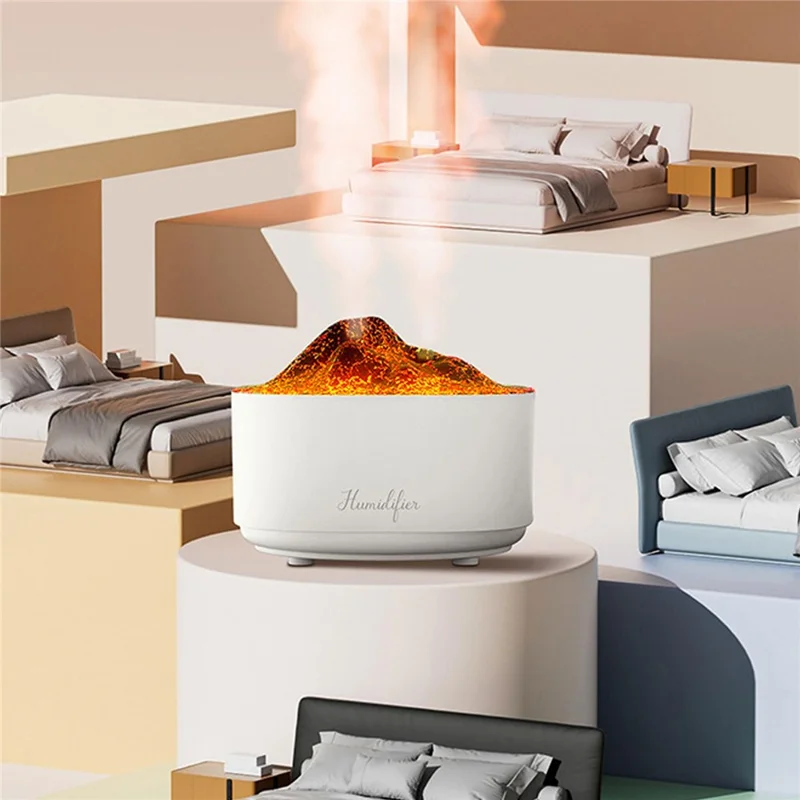 Simulated Volcano Nano Mist Humidifier 1500ml Water Tank Aroma Diffuser with Atmosphere Light - White