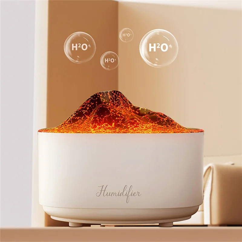 Simulated Volcano Nano Mist Humidifier 1500ml Water Tank Aroma Diffuser with Atmosphere Light - White