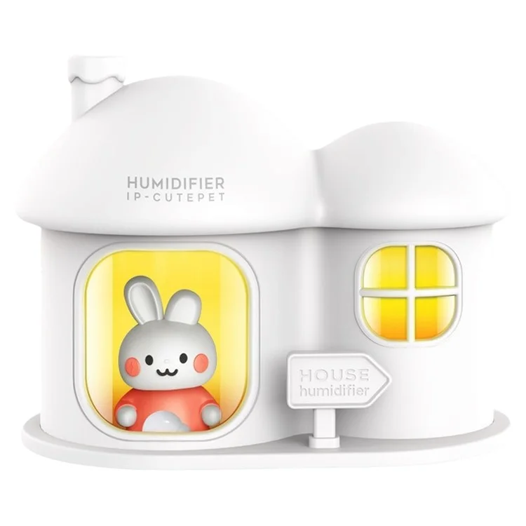 Humidificateur USB Rabbit House avec diffuseur à double brume et éclairage ambiant - Blanc