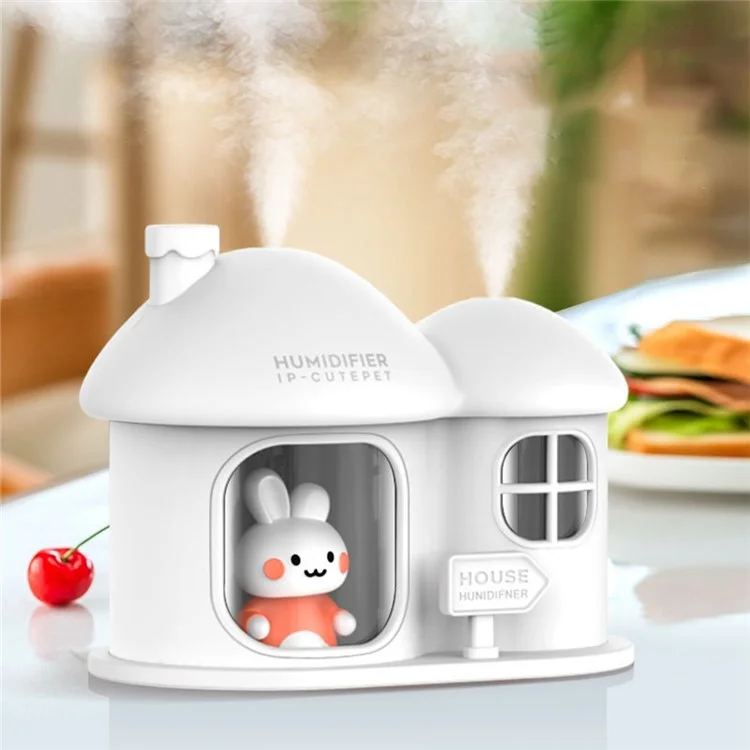Humidificateur USB Rabbit House avec diffuseur à double brume et éclairage ambiant - Blanc
