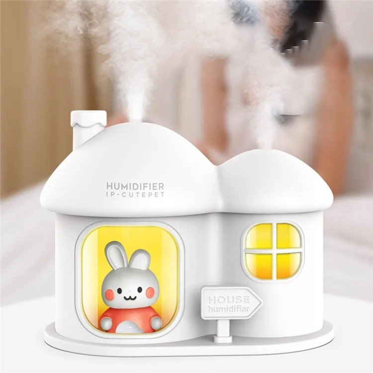 Humidificateur USB Rabbit House avec diffuseur à double brume et éclairage ambiant - Blanc