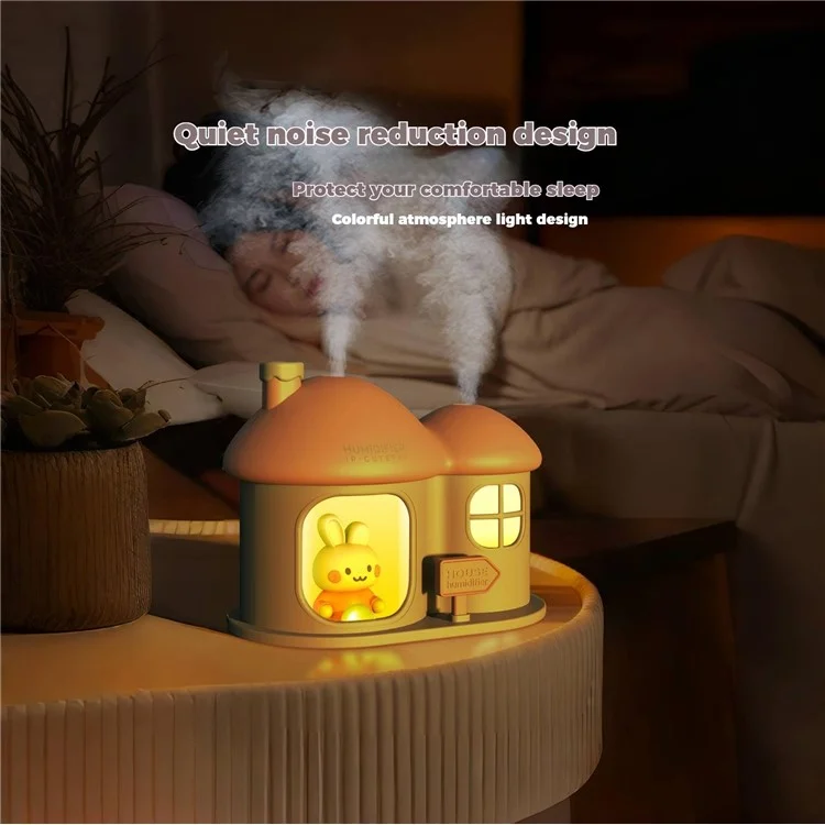 Humidificateur USB Rabbit House avec diffuseur à double brume et éclairage ambiant - Blanc