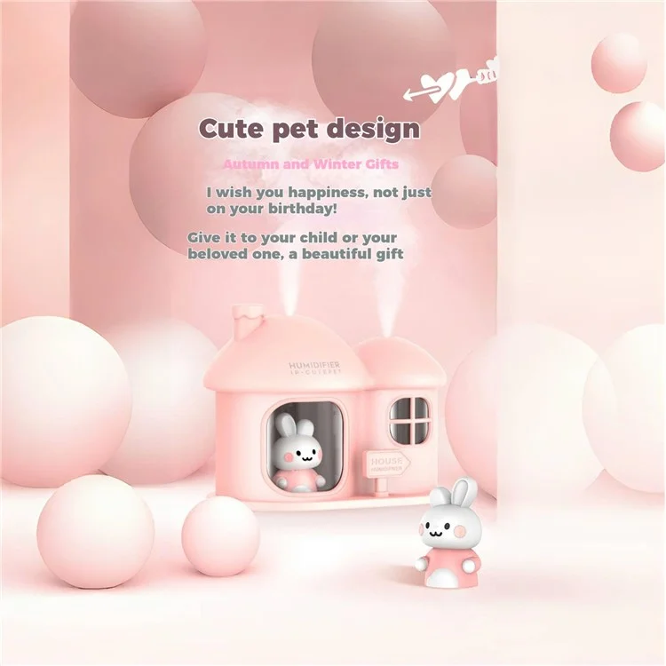 Humidificateur USB Rabbit House avec diffuseur à double brume et éclairage ambiant - Blanc