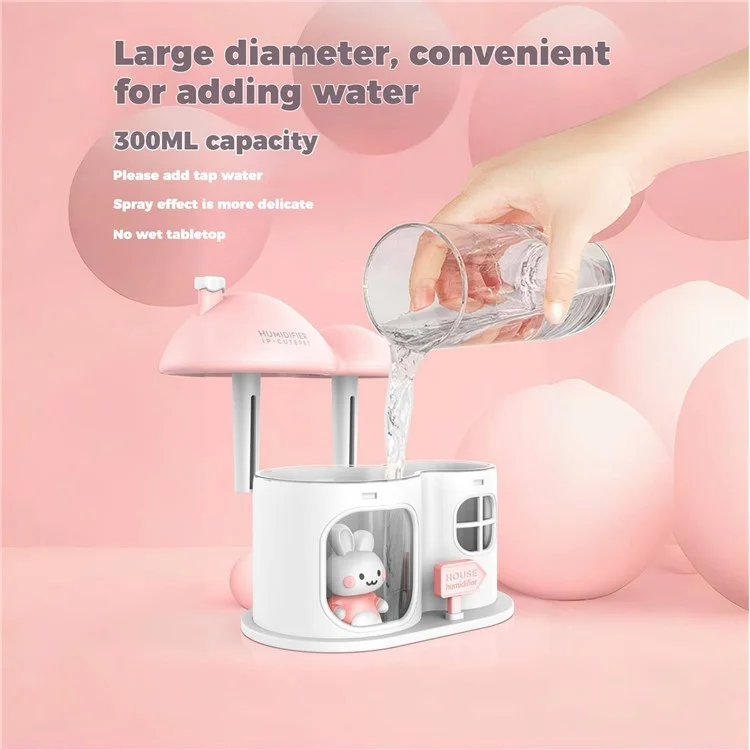 Humidificateur USB Rabbit House avec diffuseur à double brume et éclairage ambiant - Blanc