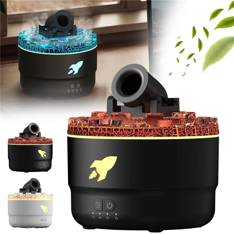 Diffusore di aromi a forma di torretta, umidificatore d'aria simulante la lava vulcanica con 7 colori di luce, spina USA - Nero