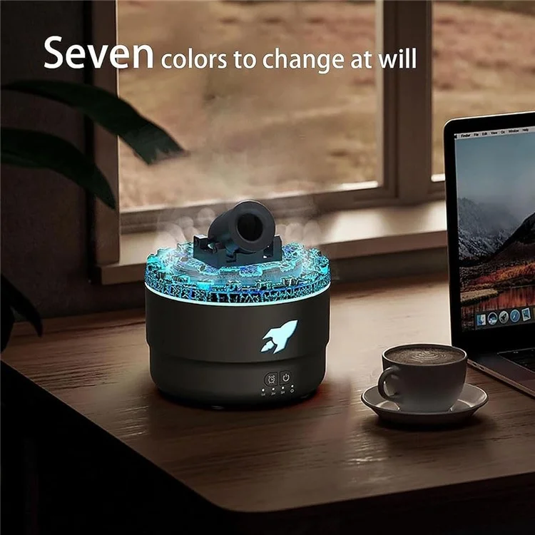 Diffusore di aromi a forma di torretta, umidificatore d'aria simulante la lava vulcanica con 7 colori di luce, spina USA - Nero
