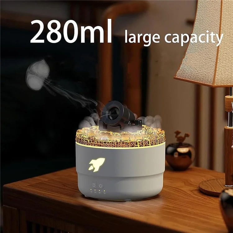 Diffusore di aromi a forma di torretta, umidificatore d'aria simulante la lava vulcanica con 7 colori di luce, spina USA - Nero