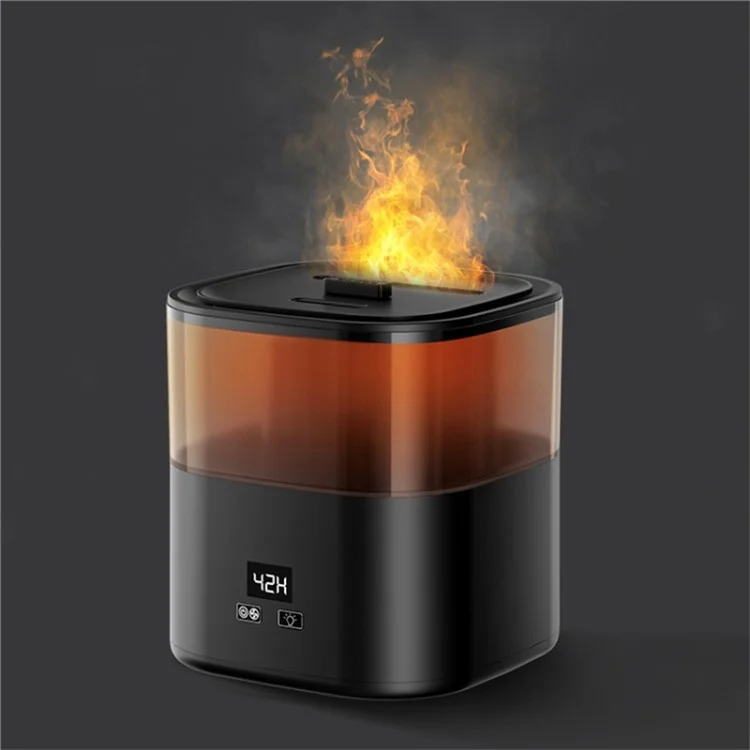 Humidificateur à vapeur froide avec affichage numérique et simulation de flamme, grande capacité, diffuseur de brume pour la maison, prise UE - Noir