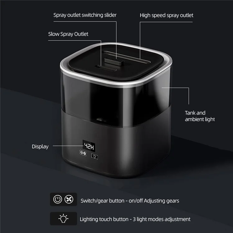 Humidificateur à vapeur froide avec affichage numérique et simulation de flamme, grande capacité, diffuseur de brume pour la maison, prise UE - Noir