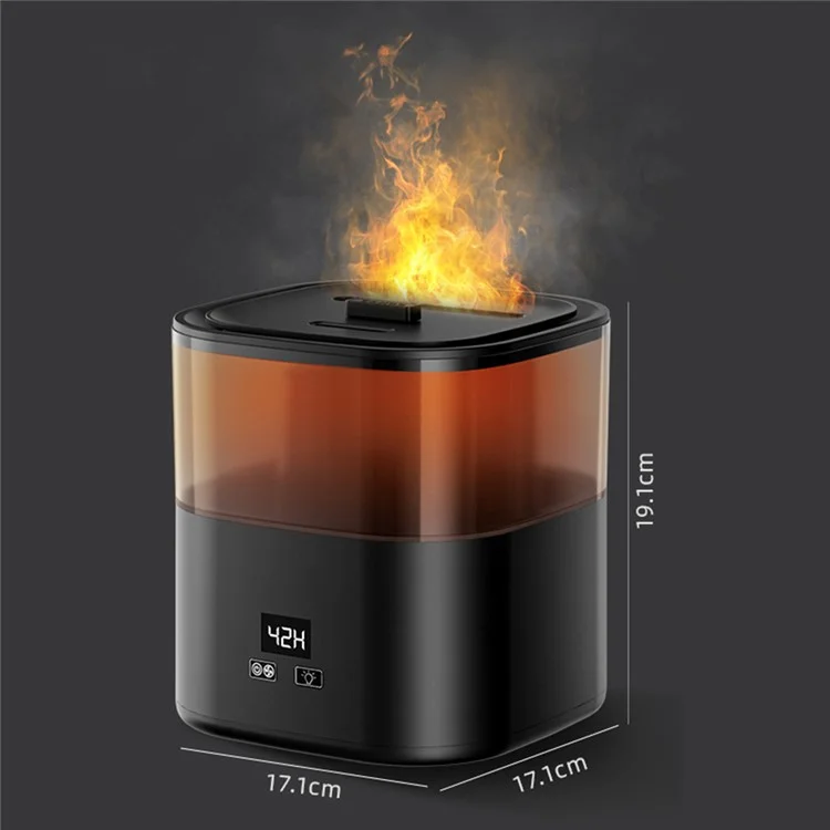 Humidificateur à vapeur froide avec affichage numérique et simulation de flamme, grande capacité, diffuseur de brume pour la maison, prise UE - Noir