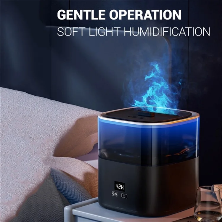 Humidificateur à vapeur froide avec affichage numérique et simulation de flamme, grande capacité, diffuseur de brume pour la maison, prise UE - Noir