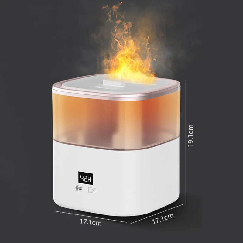 Digital Display Simulation Flame Humidifier Large Capacity Home Mist Diffuser, EU Plug - Rose Gold