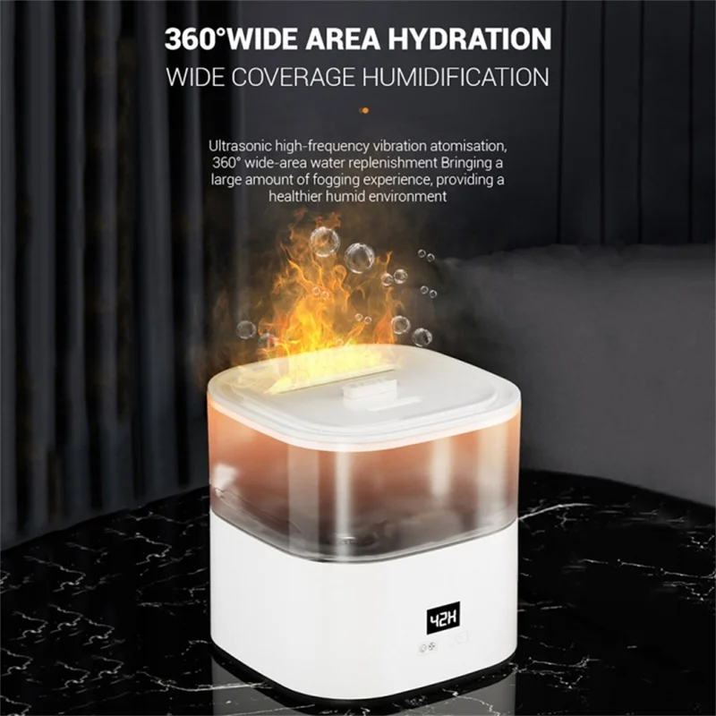 Digital Display Simulation Flame Humidifier Large Capacity Home Mist Diffuser, EU Plug - Rose Gold