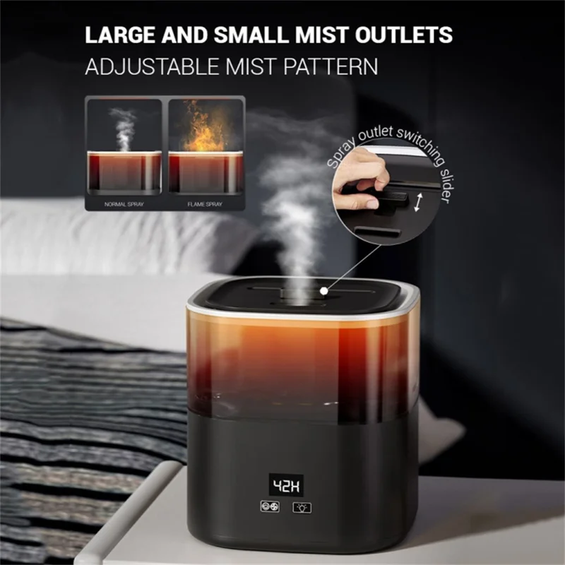 Digital Display Simulation Flame Humidifier Large Capacity Home Mist Diffuser, EU Plug - Rose Gold