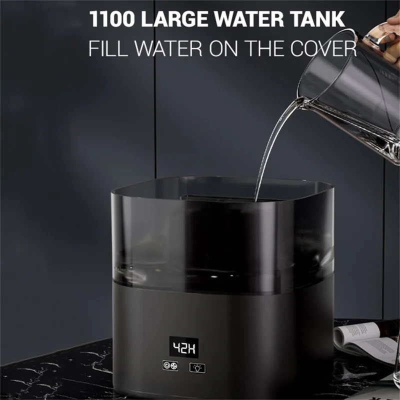 Digital Display Simulation Flame Humidifier Large Capacity Home Mist Diffuser, EU Plug - Rose Gold