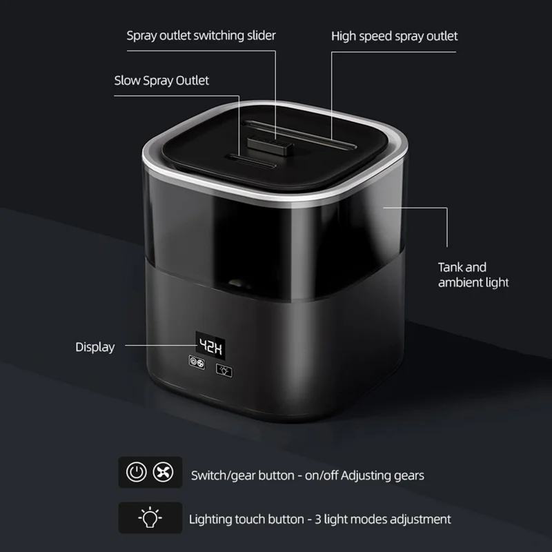 Digital Display Simulation Flame Humidifier Large Capacity Home Mist Diffuser, EU Plug - Rose Gold