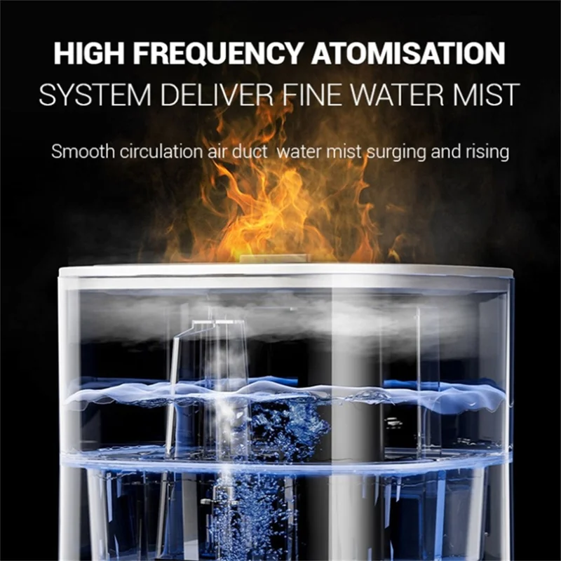Digital Display Simulation Flame Humidifier Large Capacity Home Mist Diffuser, EU Plug - Rose Gold