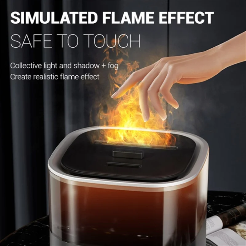 Digital Display Simulation Flame Humidifier Large Capacity Home Mist Diffuser, EU Plug - Rose Gold
