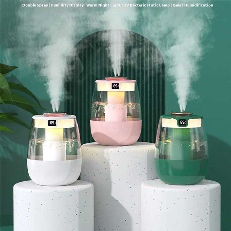 Dual Mist Desktop Air Humidifier with Humidity Display for Bedroom Office Living Room - White