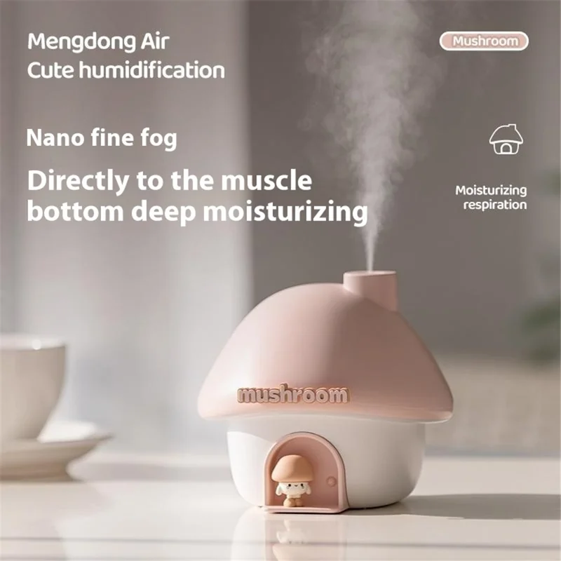 H09 Humidificateur Maison Champignon Portable Mini Ultrasonique Brumisateur à Brume Froide 2000mAh Réservoir de 300ml - Rose