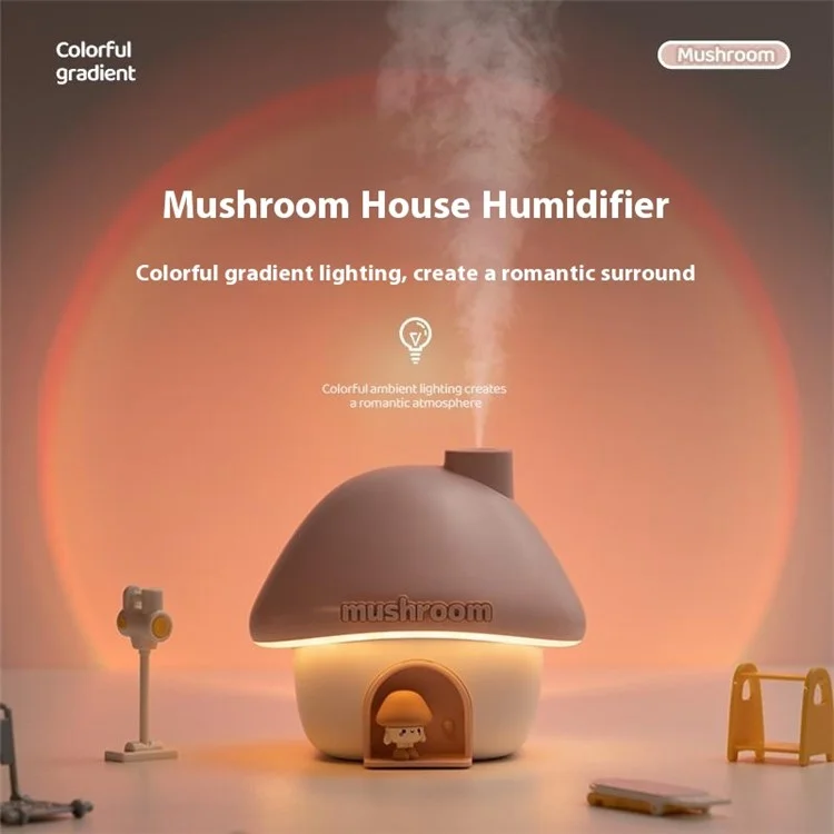 H09 Humidificateur Maison Champignon Portable Mini Ultrasonique Brumisateur à Brume Froide 2000mAh Réservoir de 300ml - Rose