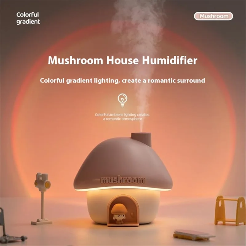 H09 Mushroom House Air Humidifier Portable Mini Ultrasonic Cool Mist Maker 2000mAh 300ml Water Tank - Purple