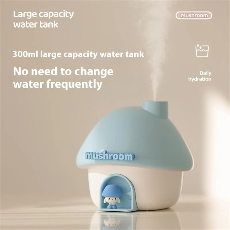 H09 Mushroom House Air Humidifier Portable Mini Ultrasonic Cool Mist Maker 2000mAh 300ml Water Tank - Purple