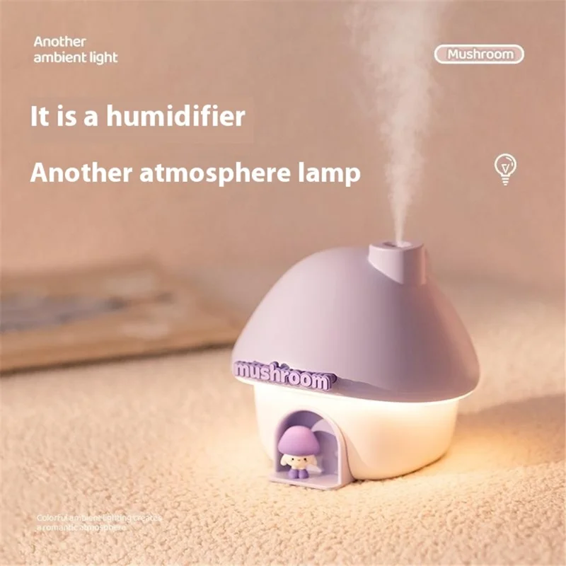 H09 Mushroom House Air Humidifier Portable Mini Ultrasonic Cool Mist Maker 2000mAh 300ml Water Tank - Purple