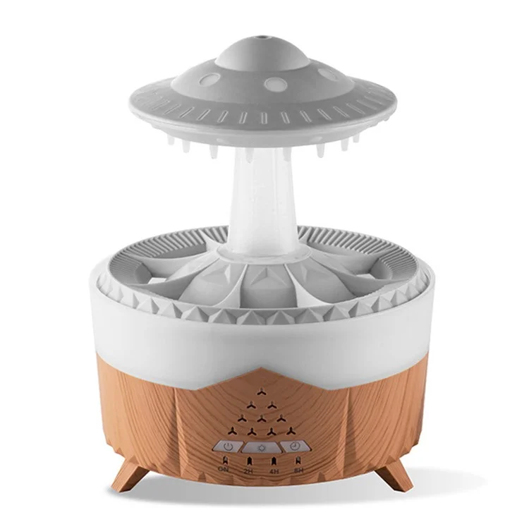 Humidificateur Diffuseur d'Arômes Créatif en Forme de Goutte de Pluie avec LED 7 Couleurs, Grand Brouillard Ultrasonique, Prise EU - Couleur Bois Clair