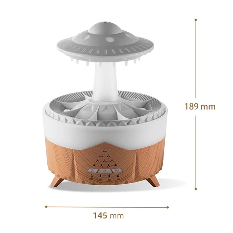 Humidificateur Diffuseur d'Arômes Créatif en Forme de Goutte de Pluie avec LED 7 Couleurs, Grand Brouillard Ultrasonique, Prise EU - Couleur Bois Clair