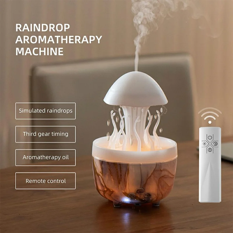 Rotating Jellyfish Essential Oil Diffuser Humidifier 7 Color Night Light Desktop Air Humidifier with Remote Control - EU Plug - Marble Gold