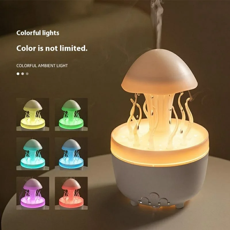 Rotating Jellyfish Essential Oil Diffuser Humidifier 7 Color Night Light Desktop Air Humidifier with Remote Control - EU Plug - Marble Gold
